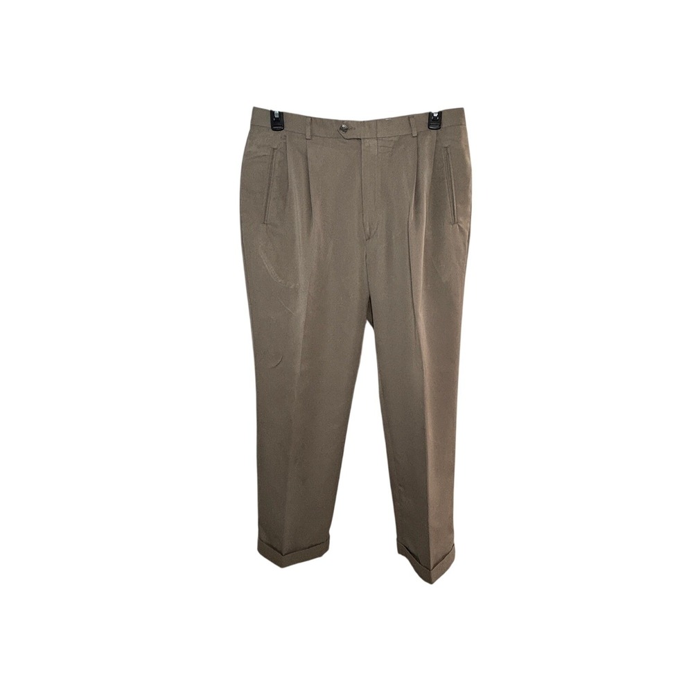 Haggar Black Label Men 38x29 Taupe Brown Double Pleated Cuffed Dress Pants